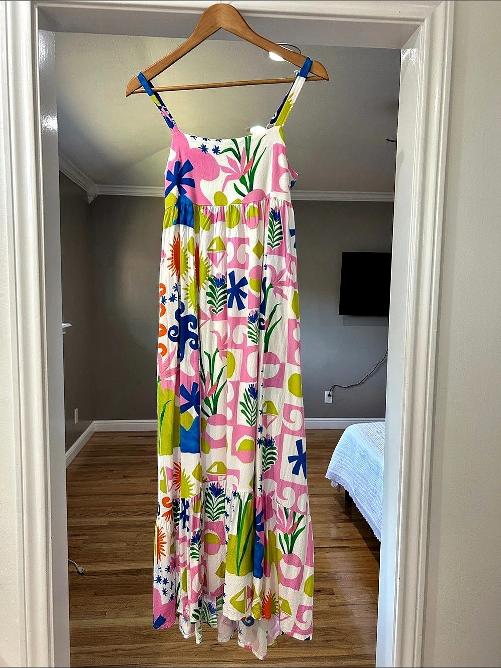Women's Abstract Print Maxi Dress Pink & Green Like New